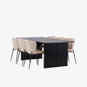 Venture Home – Matgrupp Vail med 6st matstolar Modesto – Beige – Matgrupp 6 personer – Från Homeroom