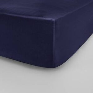 ZACK SATIN dra-på-lakan, hög madrass – ekologisk Mörkblå