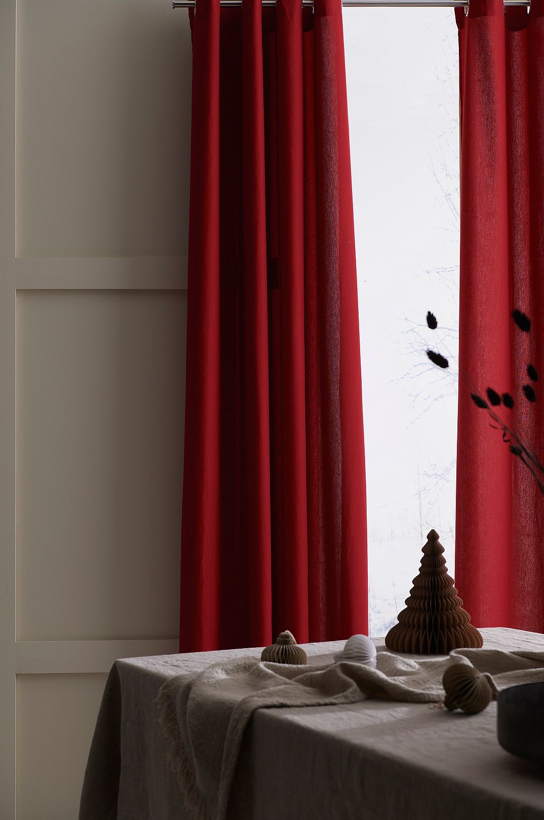 &Home – Öljettlängd i halvpanama 2-pack – Röd – Öljettgardiner – Från Homeroom