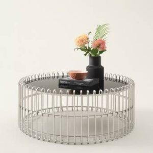 MANNHEIM soffbord ø 90 cm Silver/svart glas