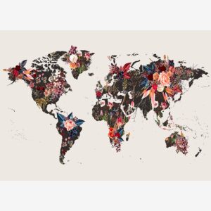 Malerifabrikken – Poster Worldmap flowers – Beige – Posters – Från Homeroom