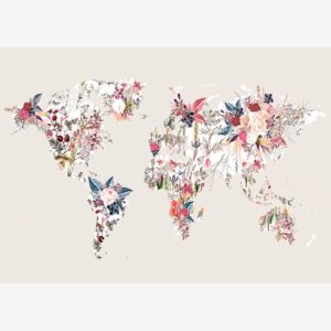 Malerifabrikken – Poster Worldmap flowers light – Beige – Posters – Från Homeroom
