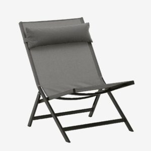 Kave Home – Canutells hopfällbar fåtölj av aluminium med svart finish – Grå – Utefåtöljer – Från Homeroom