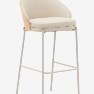 Kave Home – Eamy pall i beige konstläder, naturfärgad askfanér och beige metall 75cm – Beige – Barstolar & pallar – Från Homeroom