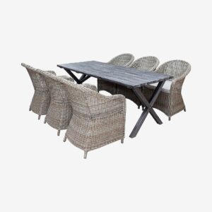 LifestyleGarden – Bord 190 cm & 6 st Mercury-stolar – Grå – Matgrupper – Från Homeroom