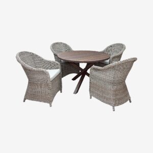 LifestyleGarden – Bord Ø 112 cm & 4 st Mercury-stolar – Brun – Matgrupper – Från Homeroom