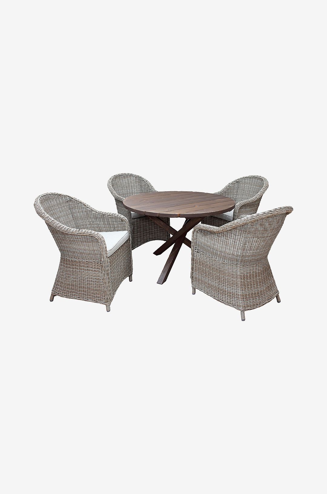 LifestyleGarden – Bord Ø 112 cm & 4 st Mercury-stolar – Brun – Matgrupper – Från Homeroom