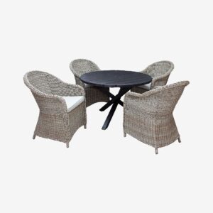 LifestyleGarden – Bord Ø 112 cm & 4 st Mercury-stolar – Svart – Matgrupper – Från Homeroom