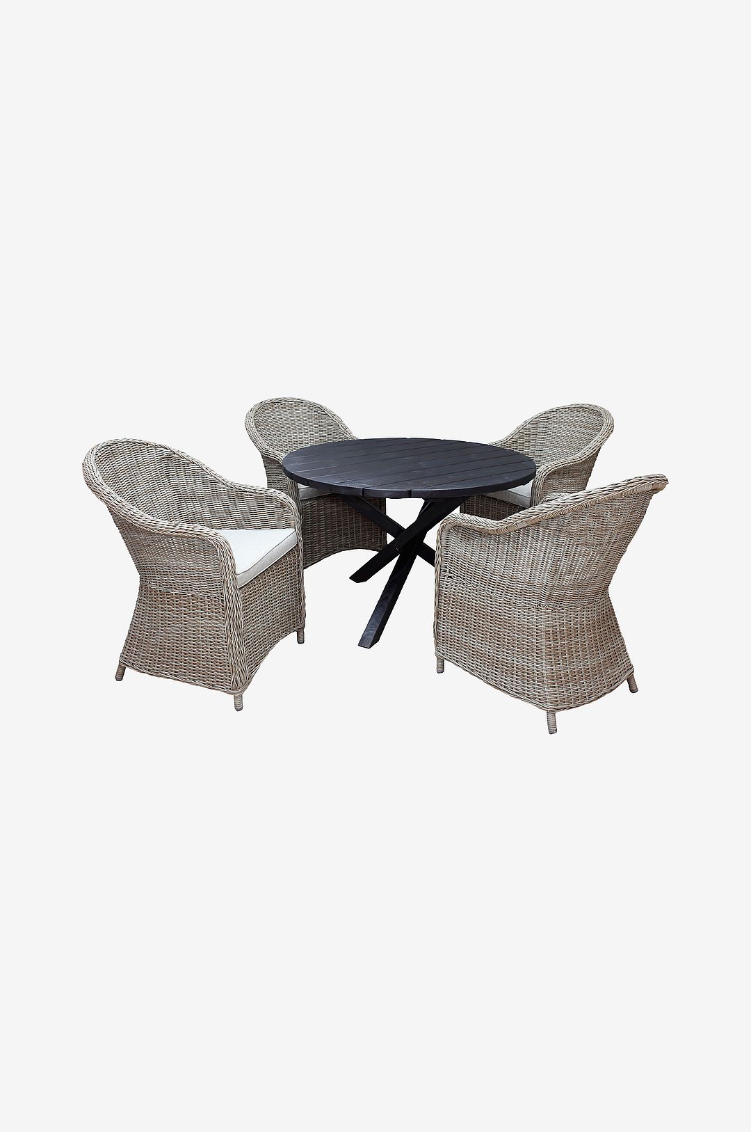 LifestyleGarden – Bord Ø 112 cm & 4 st Mercury-stolar – Svart – Matgrupper – Från Homeroom