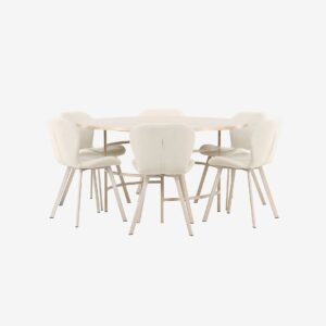 Venture Home – Matbord Copenhagen med Lilja stol – Beige – Matgrupp 6 personer – Från Homeroom