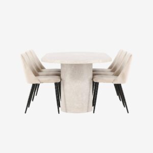 Venture Home – Matbord Narvik med stol Night – Beige – Matgrupp 6 personer – Från Homeroom