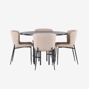 Venture Home – Matgrupp Copenhagen med 4st matstolar Modesto – Brun – Matgrupp 4 personer – Från Homeroom