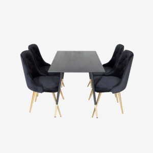 Venture Home – Matgrupp Dipp med 4 st matstolar Velvet Deluxe – Svart – Matgrupp 4 personer – Från Homeroom