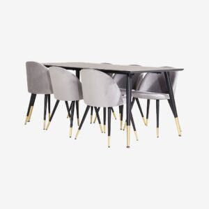 Venture Home – Matgrupp Doris bord och 6 st Valleta stolar – Grå – Matgrupp 6 personer – Från Homeroom