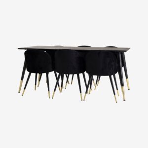 Venture Home – Matgrupp Doris bord och 6st Valleta stolar – Svart – Matgrupp 6 personer – Från Homeroom