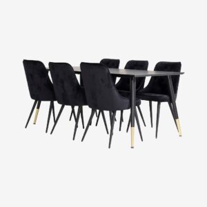 Venture Home – Matgrupp Doris bord och 6st Valleta stolar – Svart – Matgrupp 6 personer – Från Homeroom