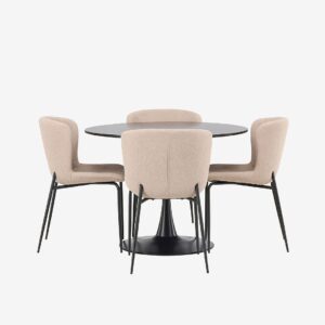 Venture Home – Matgrupp Glade med 4st matstolar Modesto – Svart – Matgrupp 4 personer – Från Homeroom