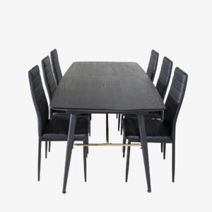 Venture Home – Matgrupp Gold med 6st matstolar Slim – Svart – Matgrupp 6 personer – Från Homeroom