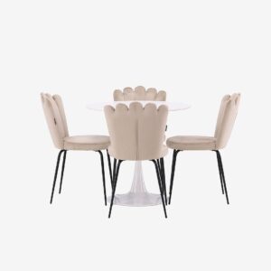 Venture Home – Matgrupp Hamden med 4 stycken stolar Limhamn – Beige – Matgrupp 4 personer – Från Homeroom