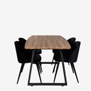 Venture Home – Matgrupp Inca med 4st matstolar Velvet – Svart – Matgrupp 4 personer – Från Homeroom