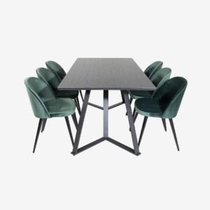 Venture Home – Matgrupp Maggie med 6st matstolar Valleta – Svart – Matgrupp 6 personer – Från Homeroom