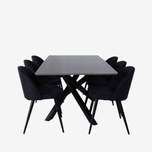 Venture Home – Matgrupp Piazza med 6 st matstolar Velvet – Grå – Matgrupp 6 personer – Från Homeroom