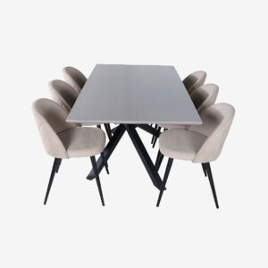 Venture Home – Matgrupp Piazza med 6 st matstolar Velvet Stitches – Grå – Matgrupp 6 personer – Från Homeroom