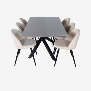 Venture Home – Matgrupp Piazza med 6 st matstolar Velvet Stitches – Grå – Matgrupp 6 personer – Från Homeroom