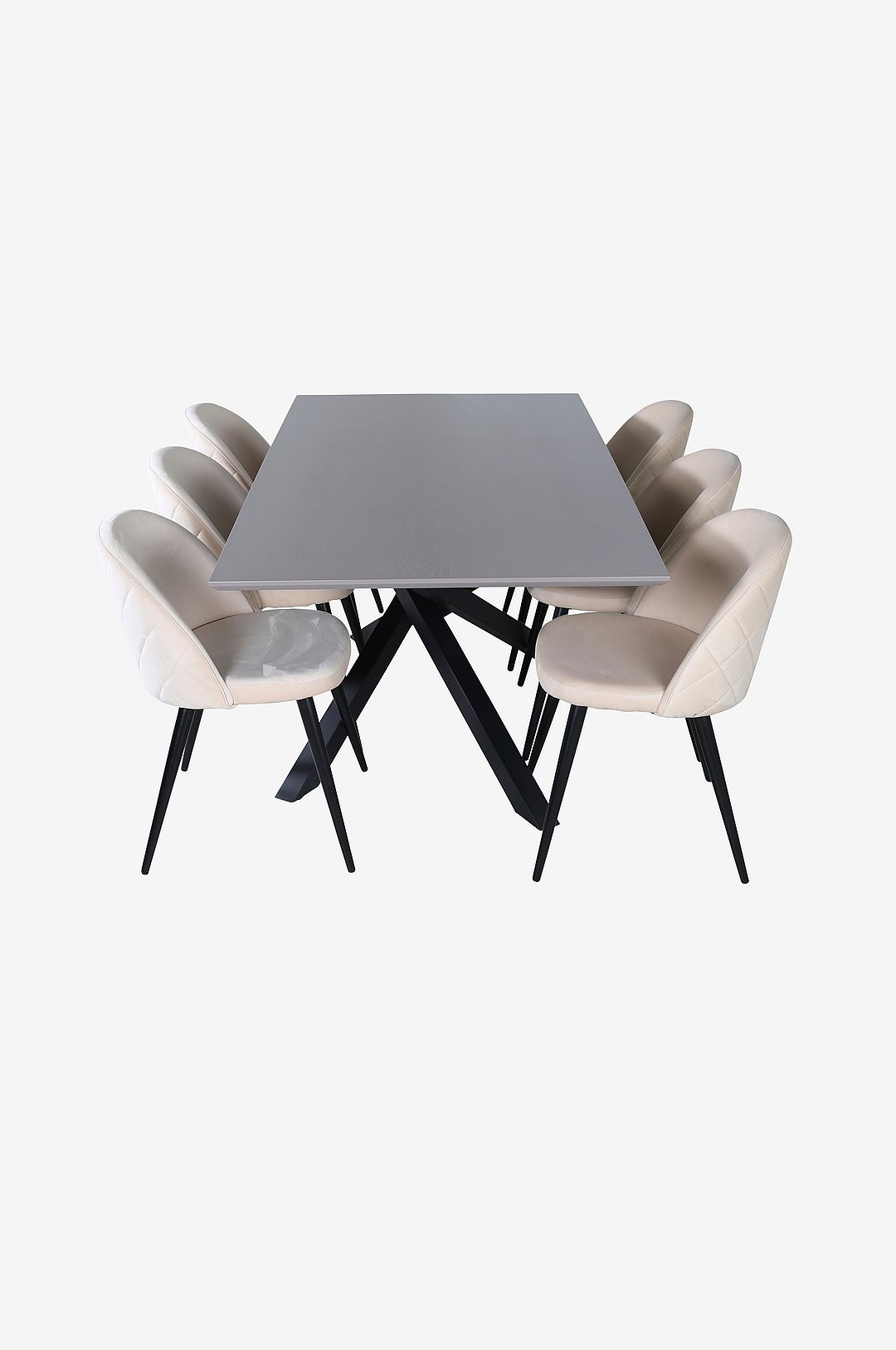 Venture Home – Matgrupp Piazza med 6 st matstolar Velvet Stitches – Grå – Matgrupp 6 personer – Från Homeroom