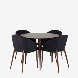 Venture Home – Matgrupp Plaza med 4st matstolar Arch – Svart – Matgrupp 4 personer – Från Homeroom