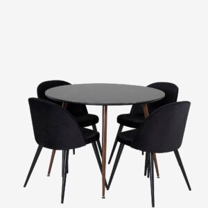 Venture Home – Matgrupp Plaza med 4st stolar Velvet – Svart – Matgrupp 4 personer – Från Homeroom