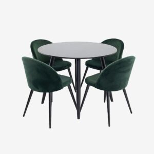 Venture Home – Matgrupp Plaza med stolar Sammet – Grön – Matgrupp 4 personer – Från Homeroom