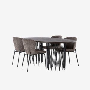 Venture Home – Matgrupp Stone med 4st matstolar Modesto – Brun – Matgrupp 4 personer – Från Homeroom