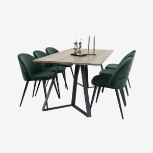 Venture Home – Matgrupp med Maggie Matbord och 6 st Velvet Stol – Grön – Matgrupp 6 personer – Från Homeroom