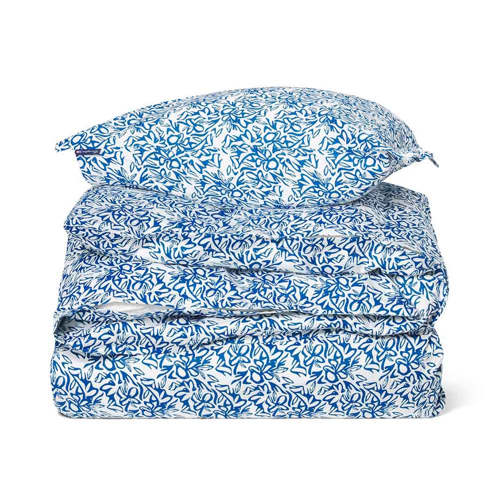 Lexington Flower Printed Cotton Sateen Påslakanset Blue/White 150x210