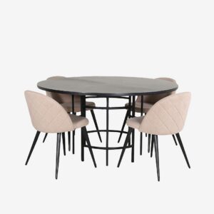 Venture Home – Matgrupp Copenhagen med 4 st matstolar Velvet Stitches – Svart – Matgrupp 4 personer – Från Homeroom