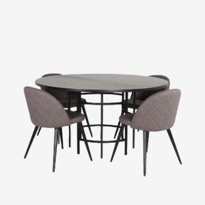 Venture Home – Matgrupp Copenhagen med 4 st matstolar Velvet Stitches – Svart – Matgrupp 4 personer – Från Homeroom