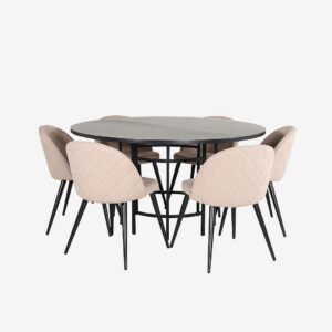 Venture Home – Matgrupp Copenhagen med 6 st matstolar Velvet Stitches – Svart – Matgrupp 6 personer – Från Homeroom