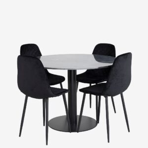 Venture Home - Matgrupp Estelle med 4st matstolar Polar - Svart - Matgrupp 4 personer - Från Homeroom