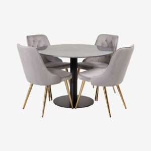 Venture Home – Matgrupp Estelle med 4st matstolar Velvet Deluxe – Grå – Matgrupp 4 personer – Från Homeroom