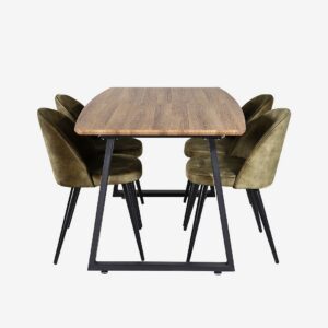 Venture Home – Matgrupp Inca med 4st matstolar Velvet – Brun – Matgrupp 4 personer – Från Homeroom