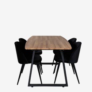 Venture Home – Matgrupp Inca med 4st matstolar Velvet – Svart – Matgrupp 4 personer – Från Homeroom