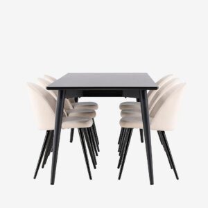 Venture Home - Ellis matbord med matstol i sammet - Beige - Matgrupp 6 personer - Från Homeroom