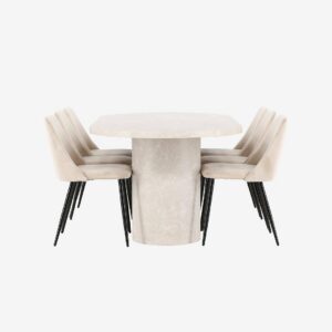 Venture Home - Matbord Narvik med stol Night - Beige - Matgrupp 6 personer - Från Homeroom