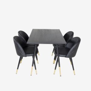Venture Home - Matgrupp Dipp med 4 st matstolar Velvet - Svart - Matgrupp 4 personer - Från Homeroom