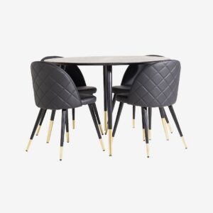 Venture Home - Matgrupp Dipp med 4st matstolar Velvet - Svart - Matgrupp 4 personer - Från Homeroom