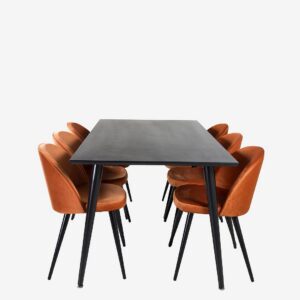 Venture Home - Matgrupp Dipp med 6 st matstolar Velvet - Svart - Matgrupp 6 personer - Från Homeroom