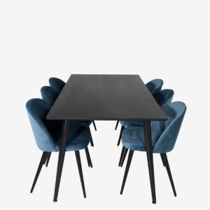 Venture Home - Matgrupp Dipp med 6st matstolar Velvet - Blå - Matgrupp 6 personer - Från Homeroom