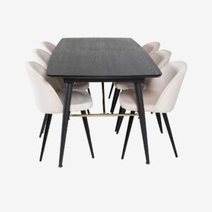 Venture Home - Matgrupp Gold med 6st matstolar Velvet - Beige - Matgrupp 6 personer - Från Homeroom