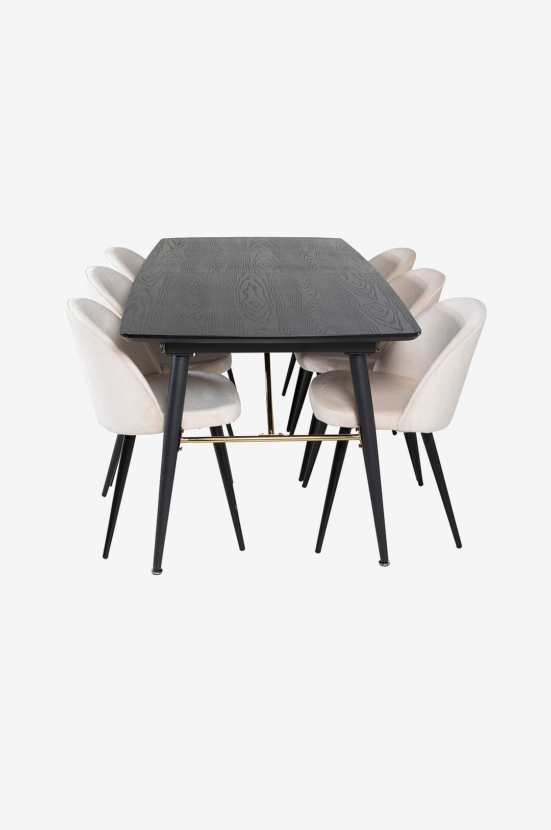 Venture Home - Matgrupp Gold med 6st matstolar Velvet - Beige - Matgrupp 6 personer - Från Homeroom